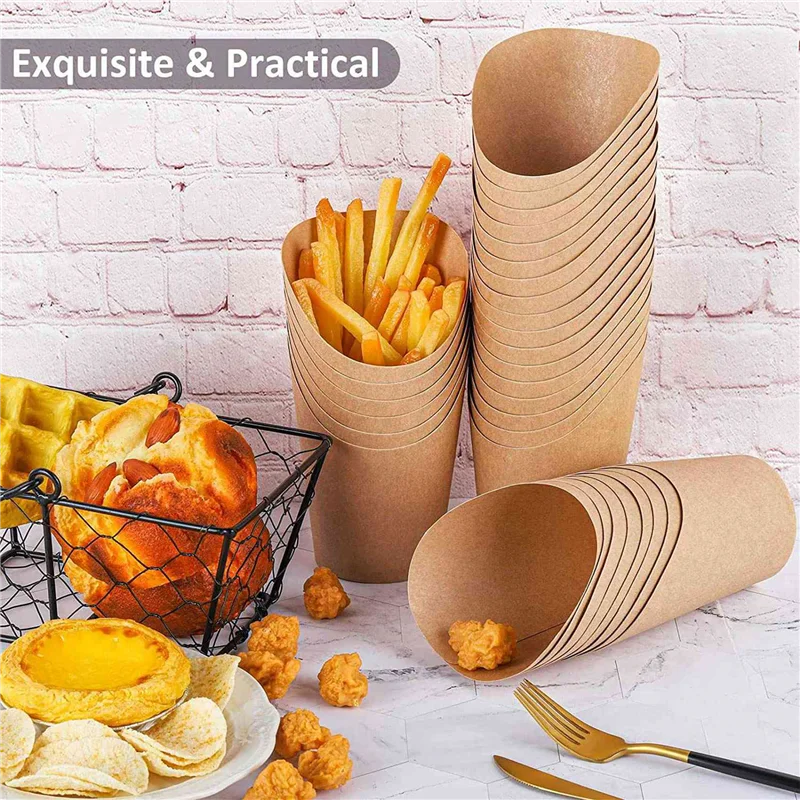 

AB35-200 Pieces French Fry Holder Cups 14 Ounces Disposable Take Out Party Baking Supplies Paper Popcorn Boxes Brown
