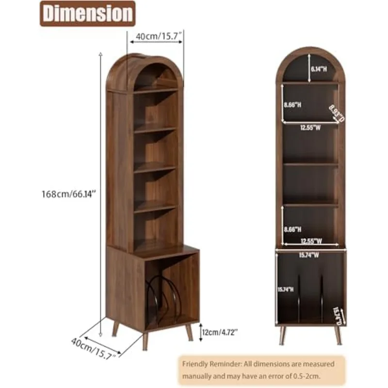 Large Record Player Stand with Vinyl Storage,6-Tier Arched Record Player Table Holds Up 150+ Albums, Turntable Stand