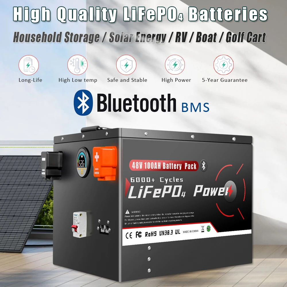 24 فولت 48 فولت 100 أمبير 200 أمبير LiFePO4 بطارية حزمة مع بلوتوث BMS 6500 + دورات للمنزل Soalr RV PV العاكس قارب عربة جولف #2