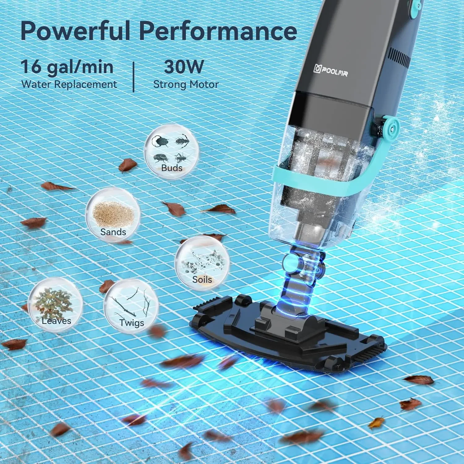 Handheld Pool Vacuum, Rechargeable Pool Cleaner with Powerful Suction for Above Ground Pools,   Perfect for Cleaning Leaves