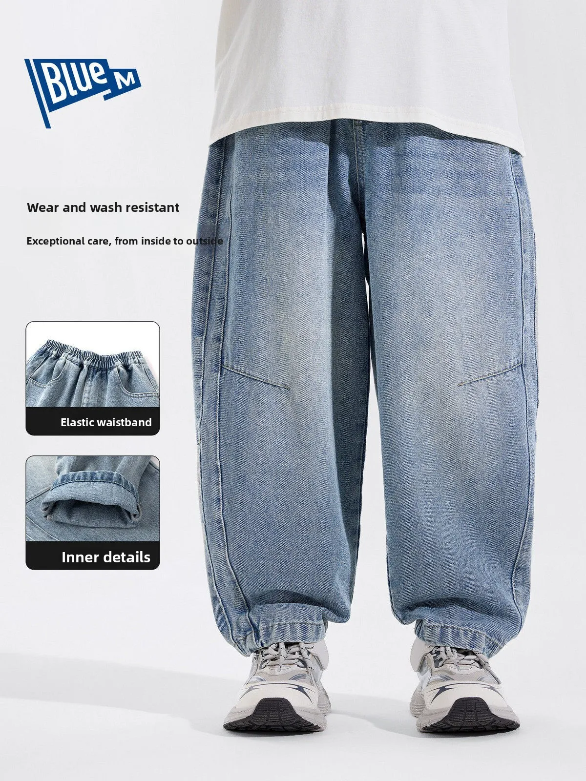 Light Blue Casual Jeans for Boys mid Waist Straight Leg Long Pants Spring Season Children's Wear Comfortable Soft Denim Trousers