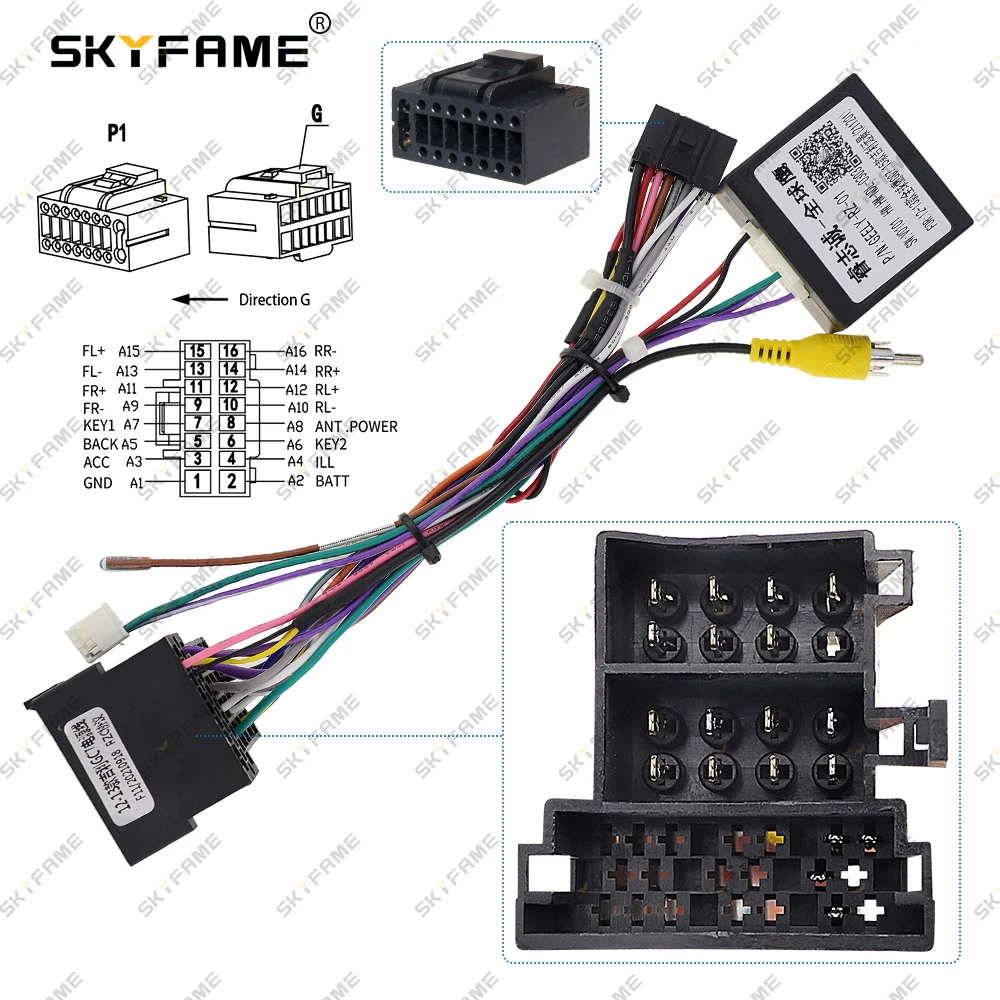 SKYFAME 16Pin Car Wiring Harness Adapter With Canbus Box Decoder For Geely Gleagle GC7 2012-2013 Android Radio Power Cable