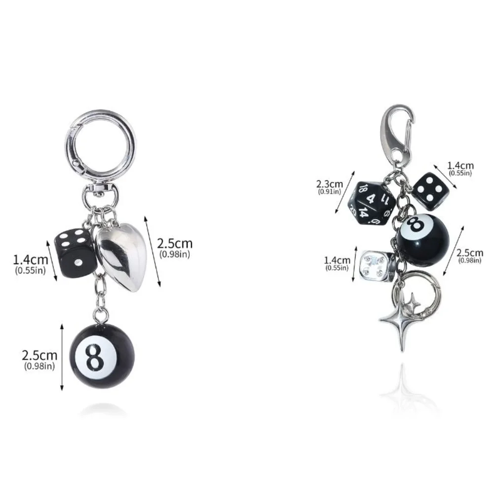 Zinc Alloy No. 8 Billiards Keychain Backpack Hanging Hiphop Black Dice Billiards Keychain Handmade Trinket 6