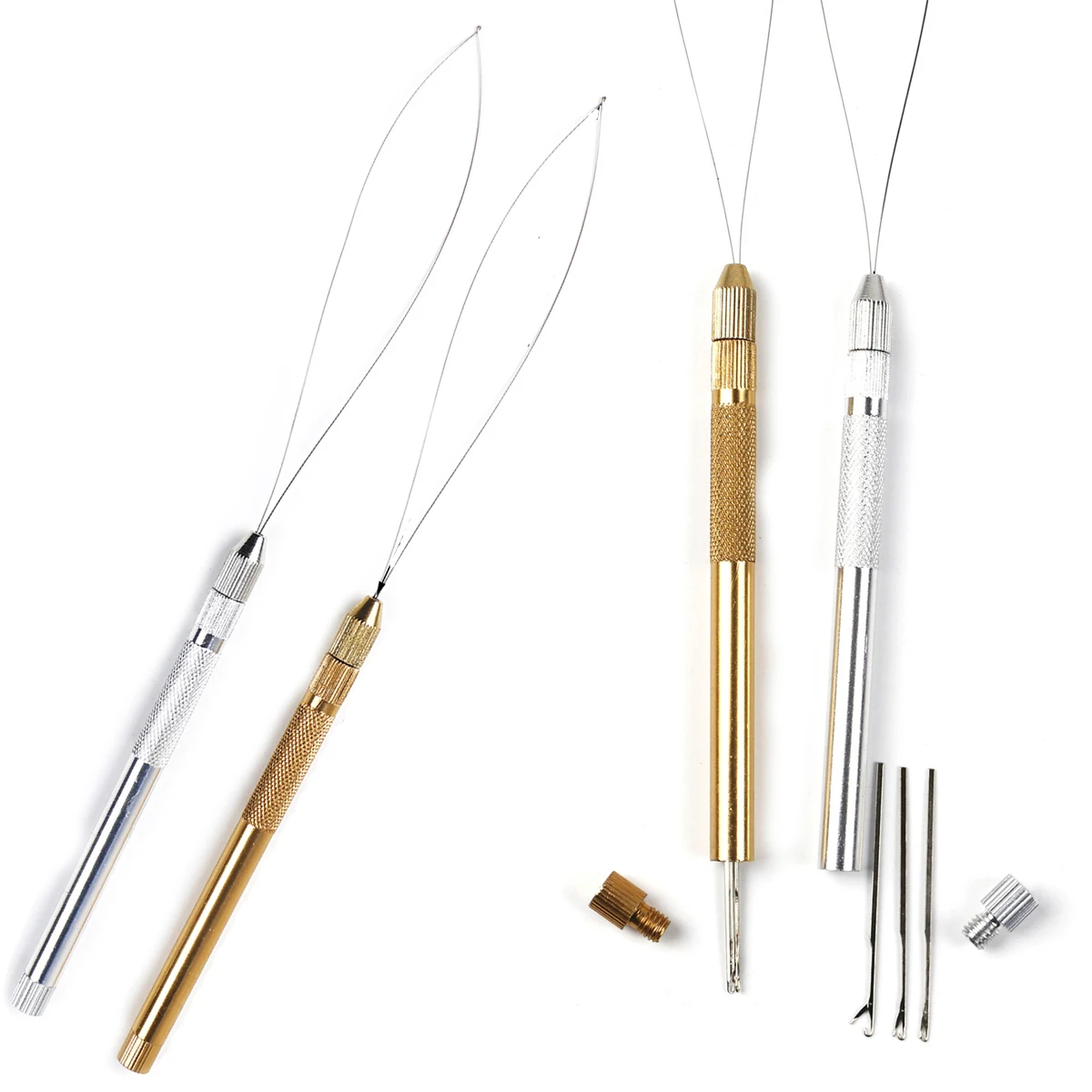 1 Set Hair Extension Metal Pipe With 3 pieces Needle Pin 1Pc Hair Extension Loop Threader For Beads Dreadlock Wig Making