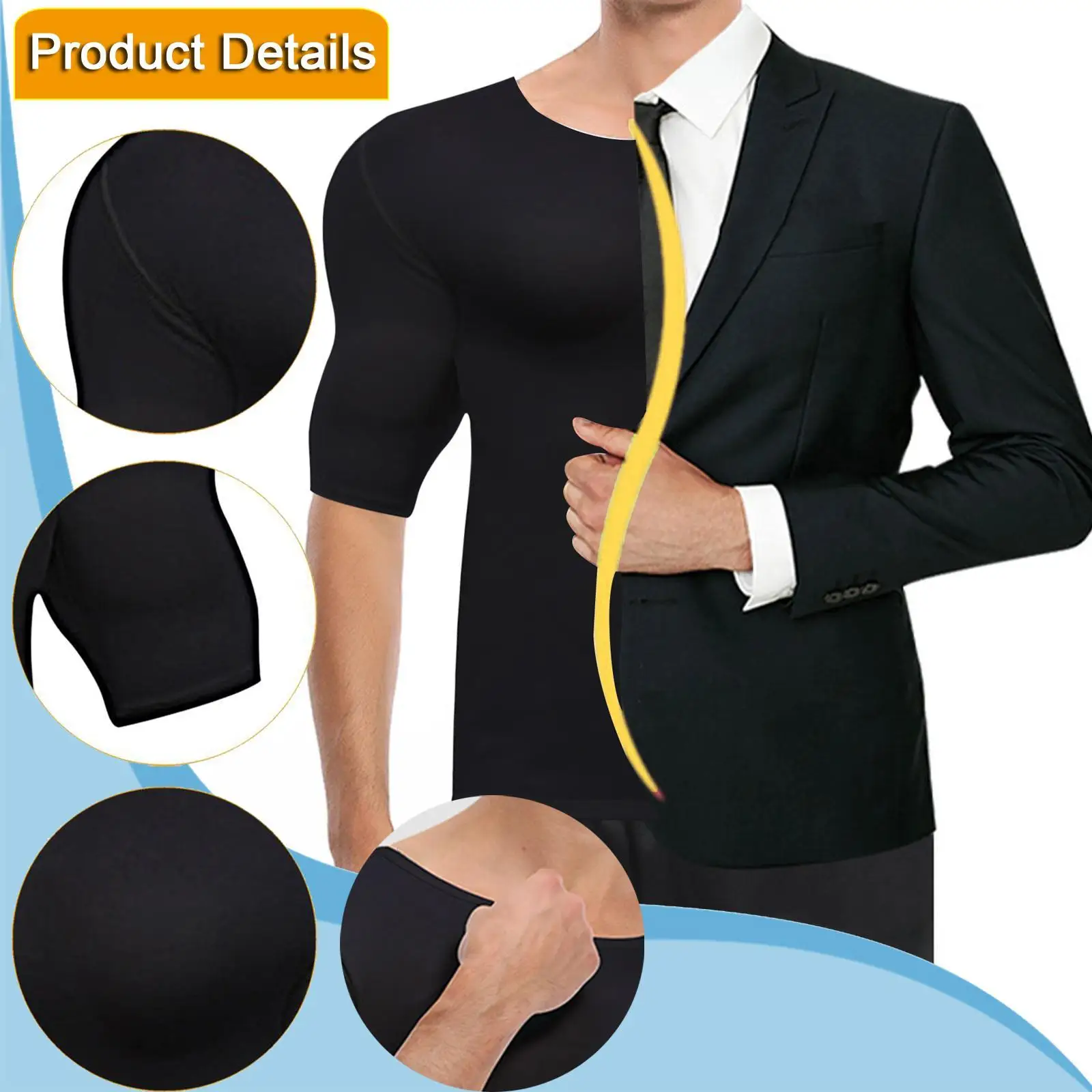 Camiseta muscular falsa masculina, camiseta preta intensificadora para vestido extravagante interno e externo