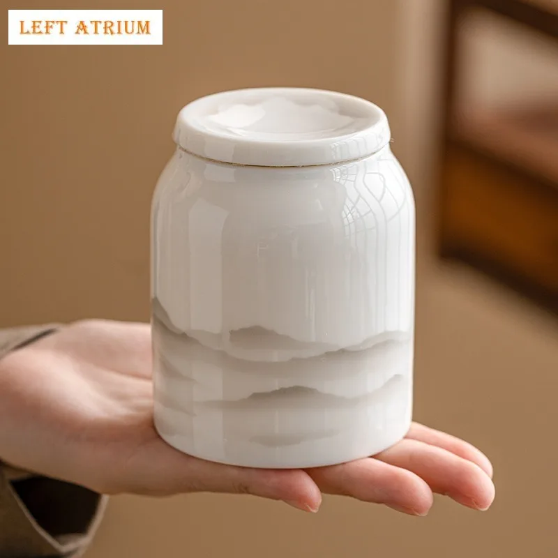 

Small Jada Portable Mountain Tea Box Organizer Teaware Peach Tea Container Can Jar Storage Ceramic Chinese White Tea Caddy