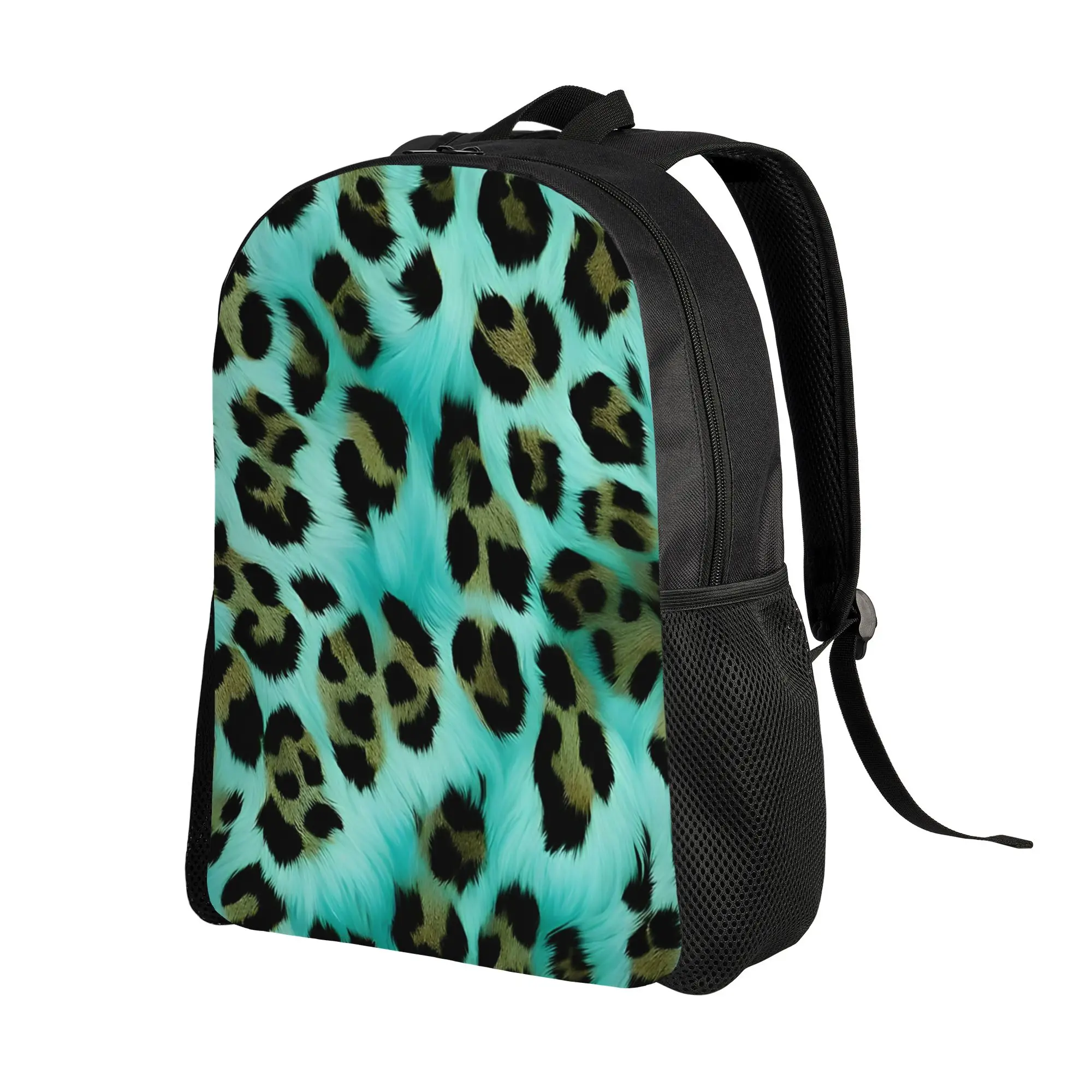 Leopard Print Daypack Back to school season Gold Turquoise Leopard Print  Sturdy Shoulder Backpack