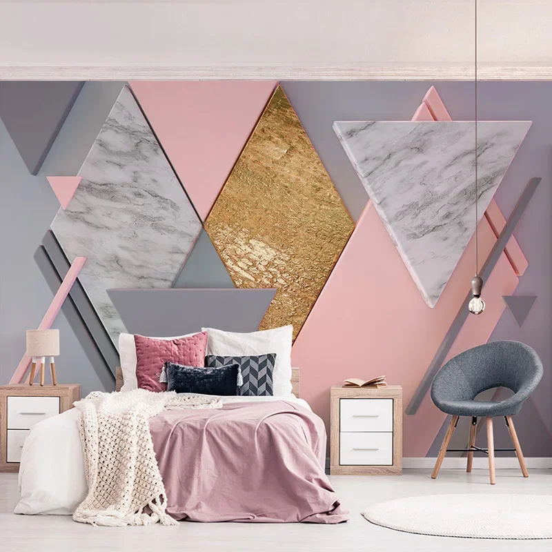 Modern Creative Pink Diamond Geometry Photo Murals Wallpaper Living Room Bedroom Romantic Art Wall Cloth Papel De Parede 3D Sala