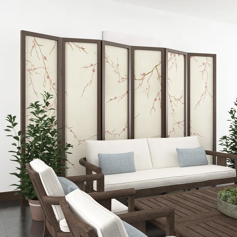 New Chinese screen partition, modern simple living room can be moved into the home, folded to block the tea room decoration, flo