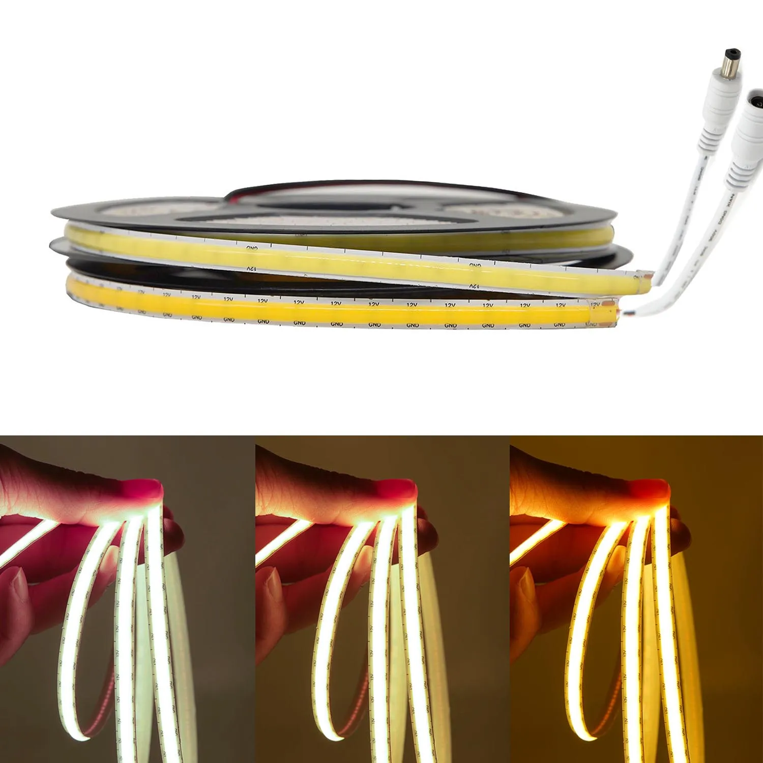 Dimmable DC COB LED Strip Light, Linear LED Tape Bar, Cor Natural Quente, Decoração Home, 5V, 12V, 24V, 3mm, 5mm, 6mm, 8mm, 10 milímetros