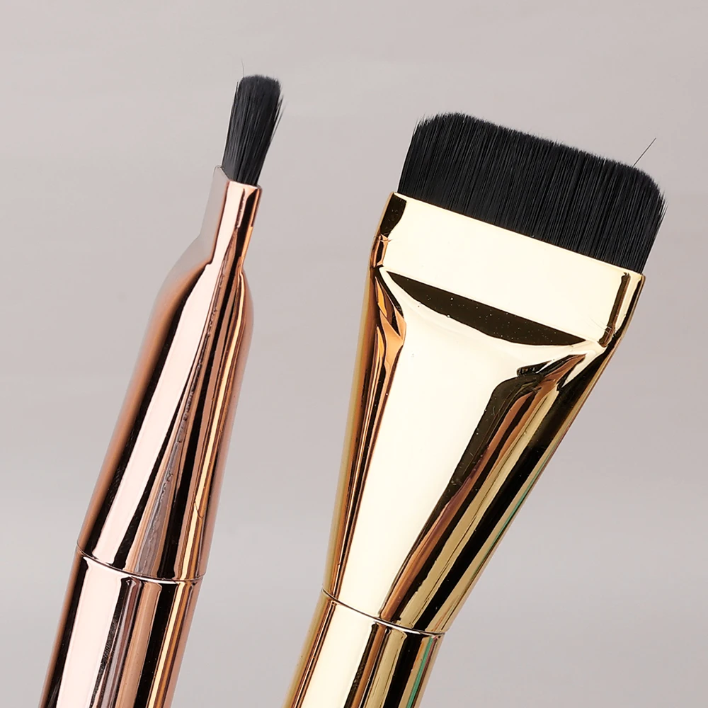 Een Lettertype Foundation Borstel Plastic Buis Lichtgewicht Ultra Dunne Platte Contour Borstel Goud Gezicht Contour Borstels Must-Have Make-Up Tool