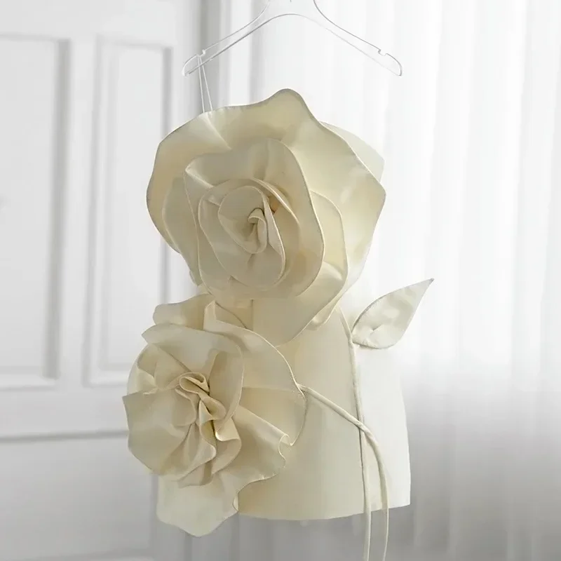 Robe de Bal Blanche pour Femme, Mini Robe de Soirée, Courte, Sexy, Fleur 3D, Tenue de Bureau Formelle, Tenue de Travail