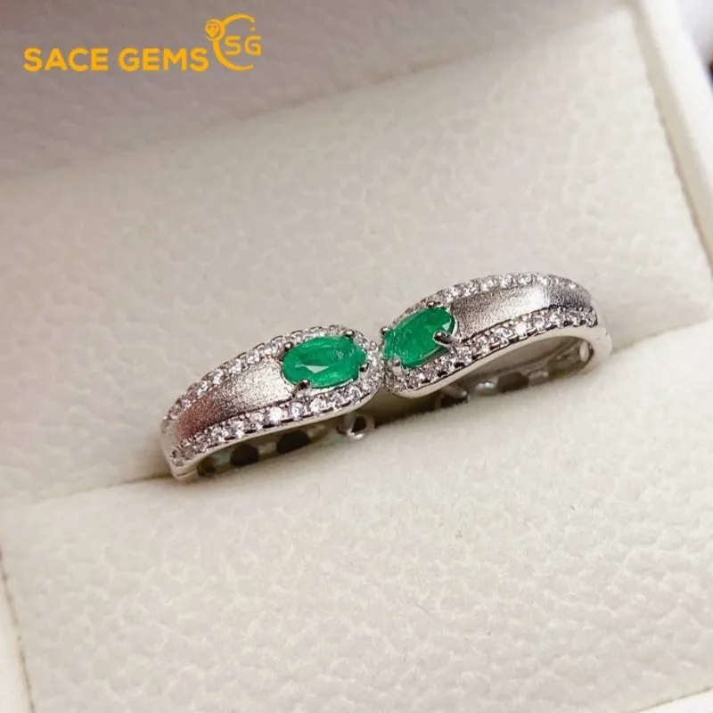 

SACE GEMS Fashion Ear Clip for Women 925 Sterling Silver 3*5MM Natural Emerald Stud Earrings Wedding Party Fine Jewelry Gift