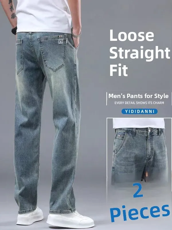 

Мужские повседневные джинсы свободного кроя, прямые, эластичные, износостойкие, для весны и осени, больших размеров, из хлопкового стрейч-денима