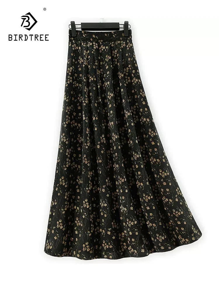 

BirdTree-25MM Silk Watered Gauze Elegant Skirts, Elastic Waist Print, Women Vintage Casual A-line Skirt, 2026 Spring B61231CC
