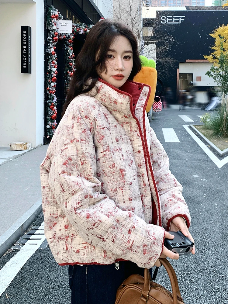 

Red Stand Collar Short down Cotton Jacket 2025 Winter New Korean Style Ageless Fashionable Warm Ladies' Outerwear Coat