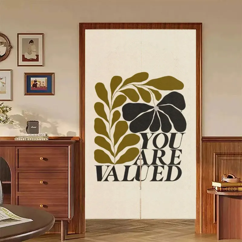 VIKAMA Vintage Abstract Botanical Door Curtain, Easy-to-Install Velcro Curtain, Soft Furnishing for Café Space Partitioning