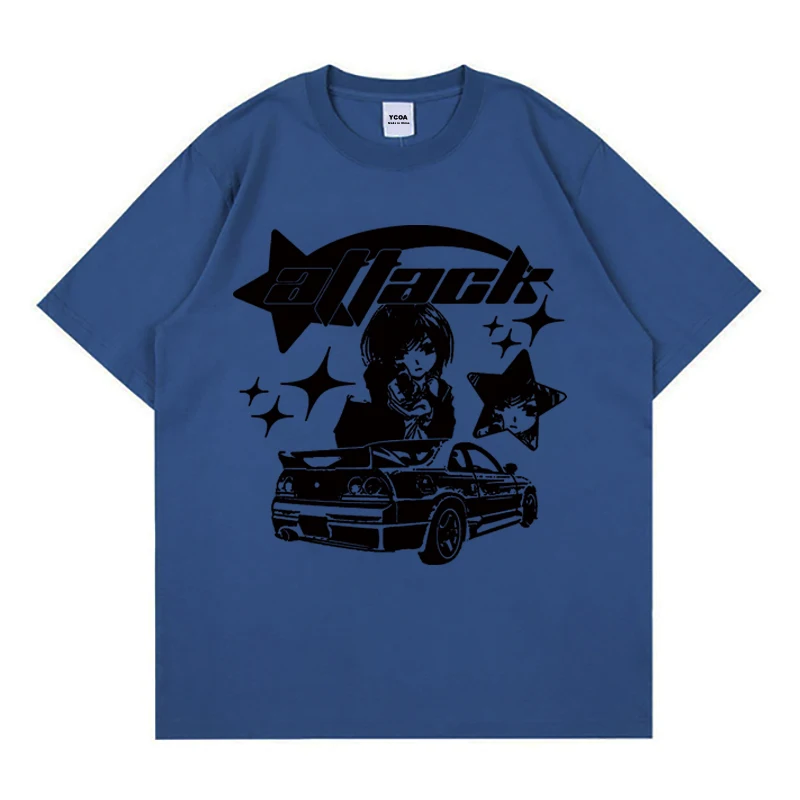 Oversized T-Shirt Men Y2k Tops Cotton  Print Car Summer Harajuku Streetwear Graphic Short Sleeve Tee Vintage Aesthetic Clothing