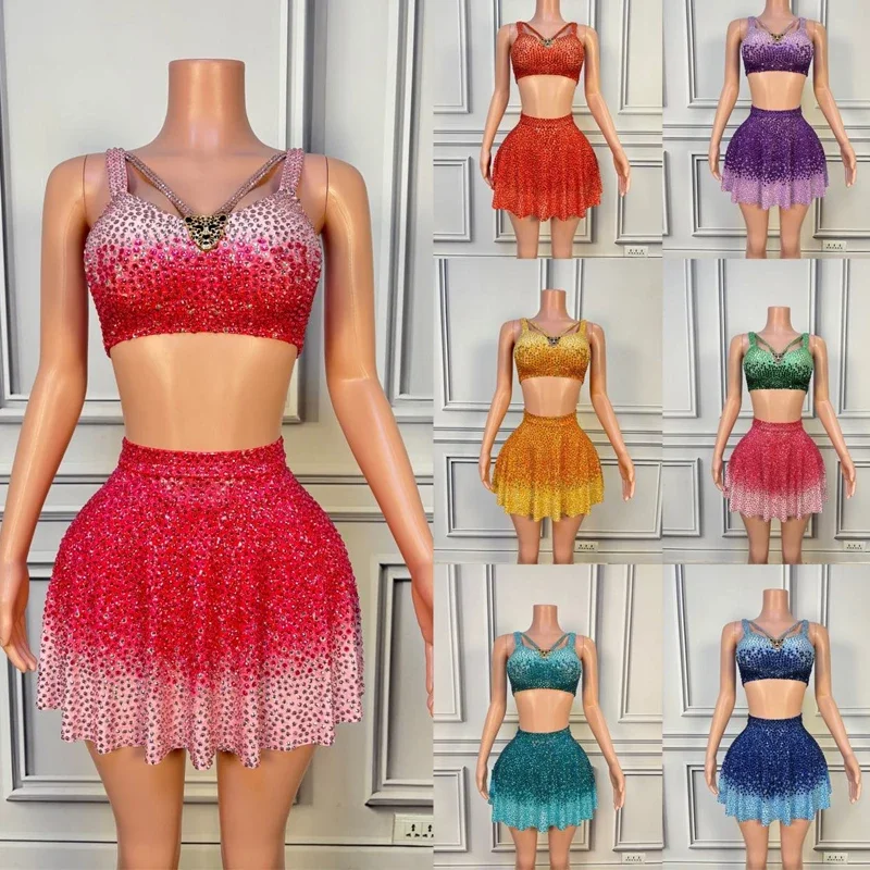 Traje de muchos colores con diamantes de imitación para mujer, ropa para fiesta de cantante, Festival de Música, Bar, Ds, Dj, Gogo, disfraz de bailarina, ropa para discoteca