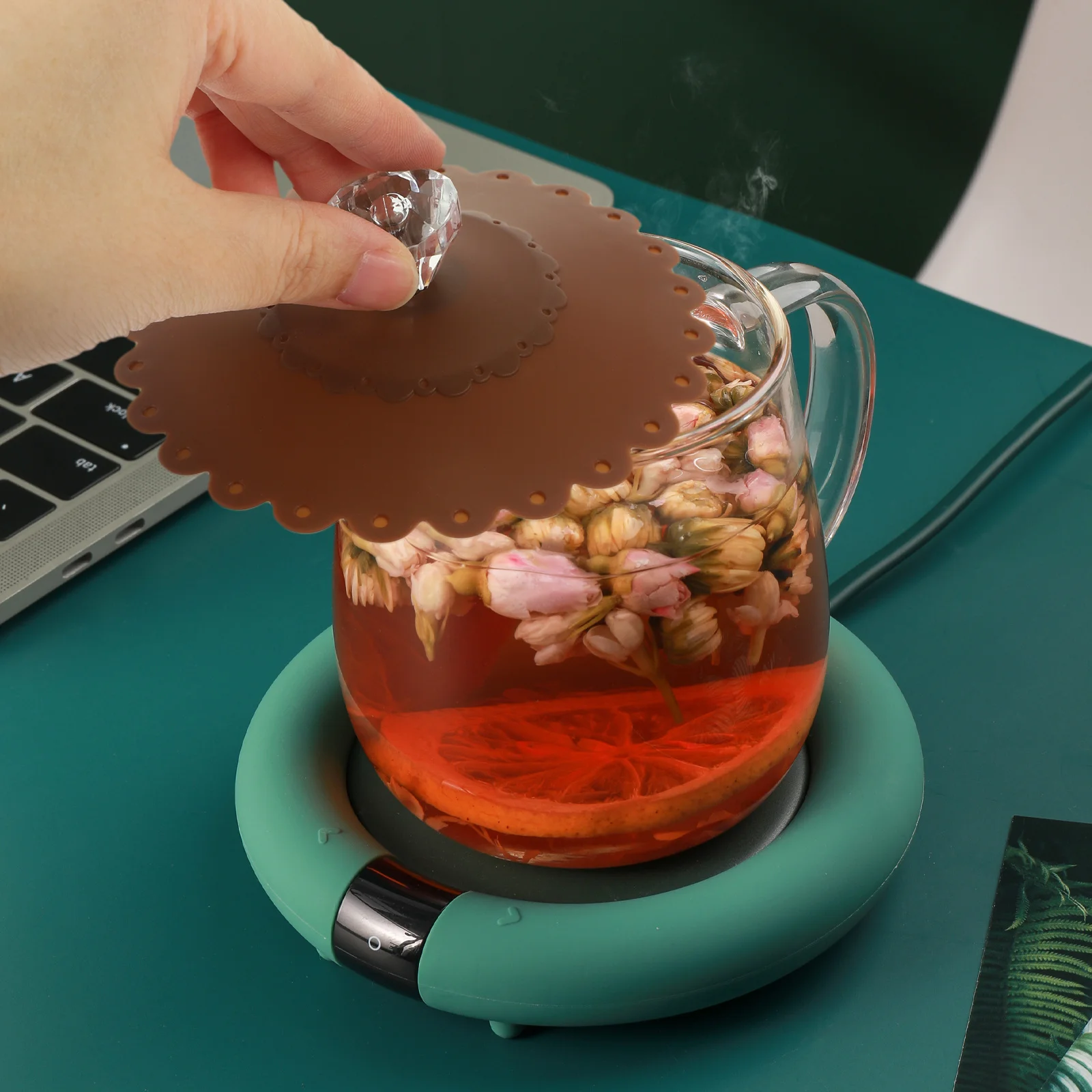 

6 pcs 10.5Cm Silicone Mug Cover Transparent Diamond Flower Pattern Airtight Leak Proof For Hot Drinks Kitchen Bar Accessories