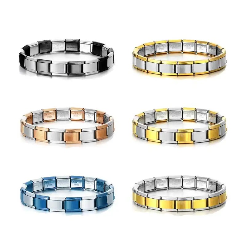 

Italian Stainless Steel 9mm Modular Splicing Bracelet Glossy Smooth Square Elastic Titanium Strap Chain Accessories Foundation