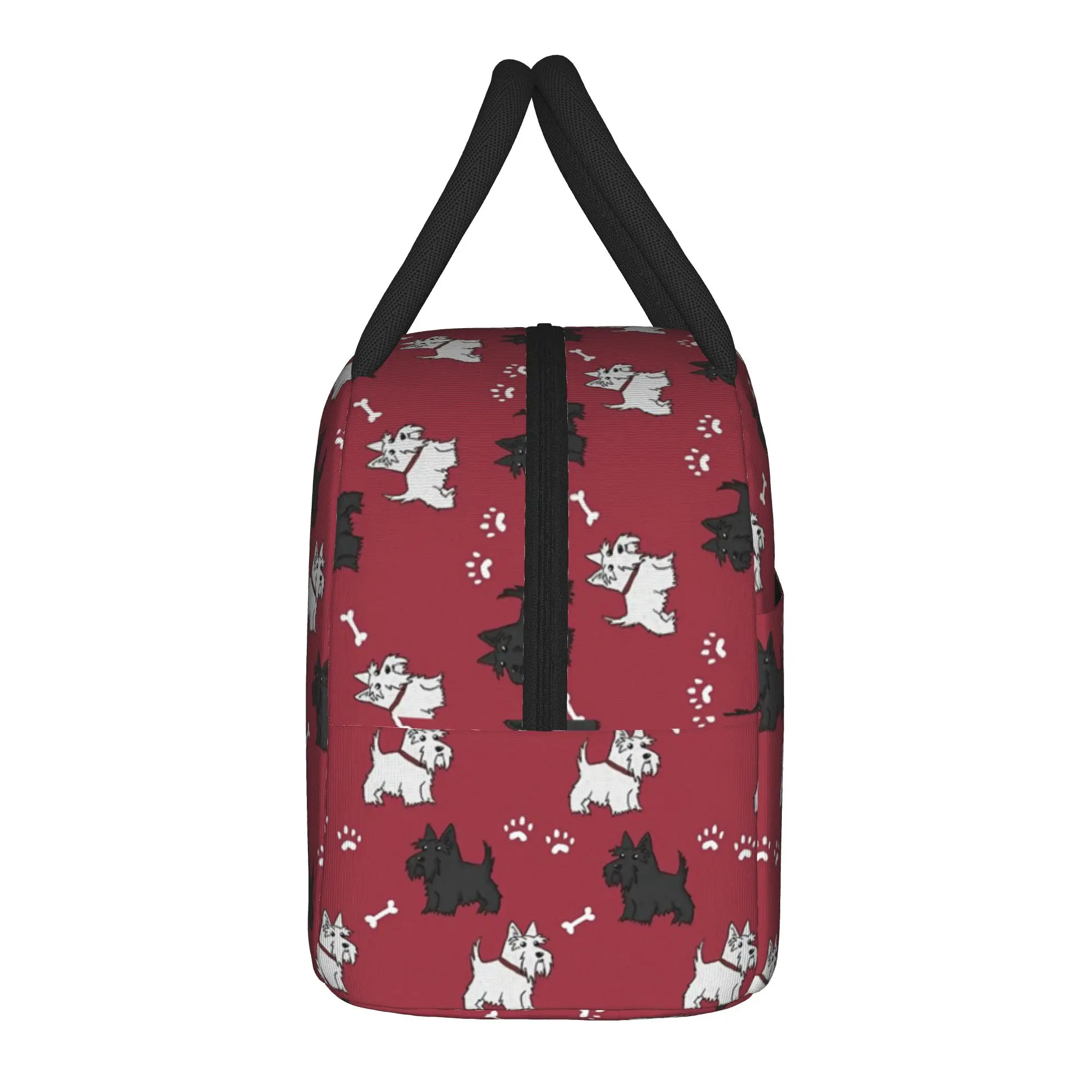 Red Scottish Terrier Dog Insulated Lunch Bags Portable Scottie Tartan Skye Reusable Thermal Bag Tote Lunch Box Food Handbags