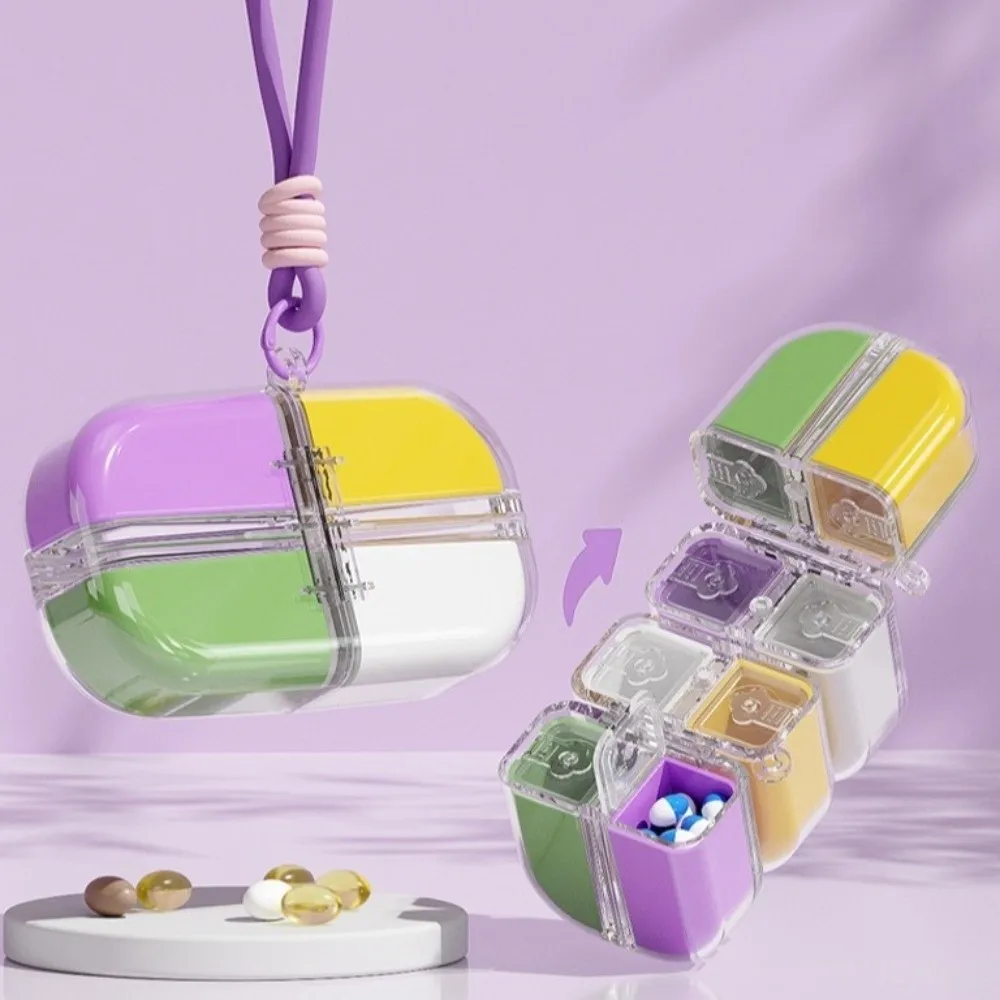 

4-Grid Magnetic Medicine Box Sealed Storage Large Capacity Weekly Pill Container Plastic Moisture-proof Pill Organizer