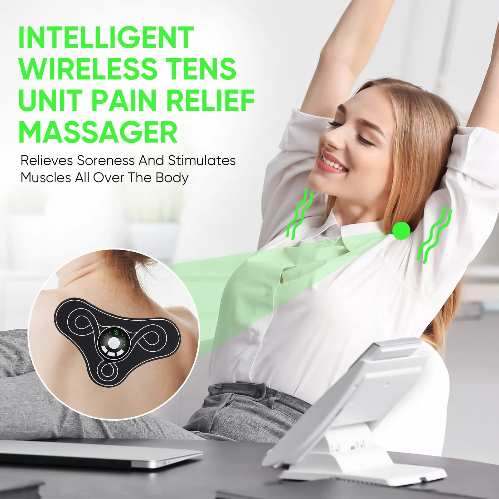 TENS & EMS Mini Massager Cervical Vertebra Massage Patch Electromagnetic Shaper Massager for Shoulder Leg Neck Pain Relief