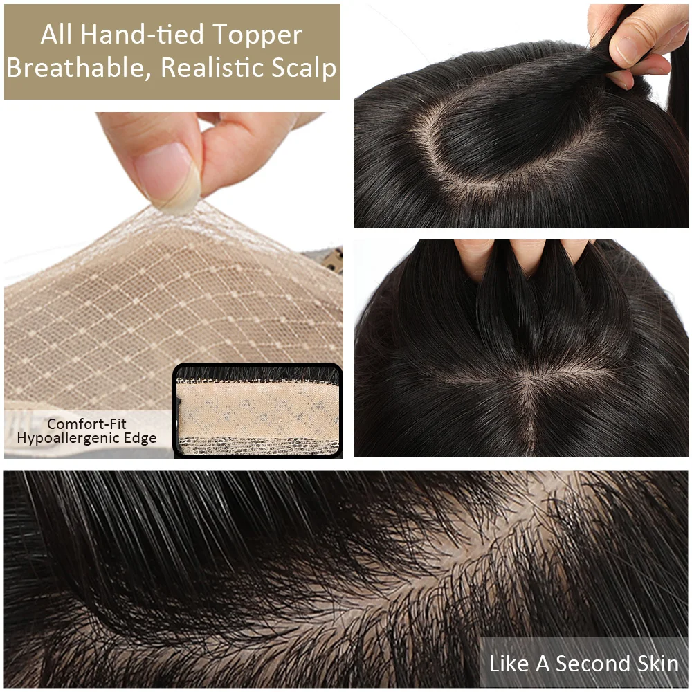 Toppers de cabelo humano com base de seda sem peso, para mulheres, europa, grampo de cabelo, extensão, cobertura perfeita, topper indetectável