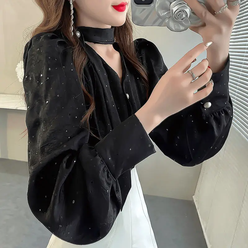 

Halter Neck Shirts & Blouses for Women Cute and Elegant Promotion Youthful Luxury New Collection 2025 Novelty Loose Woman Top