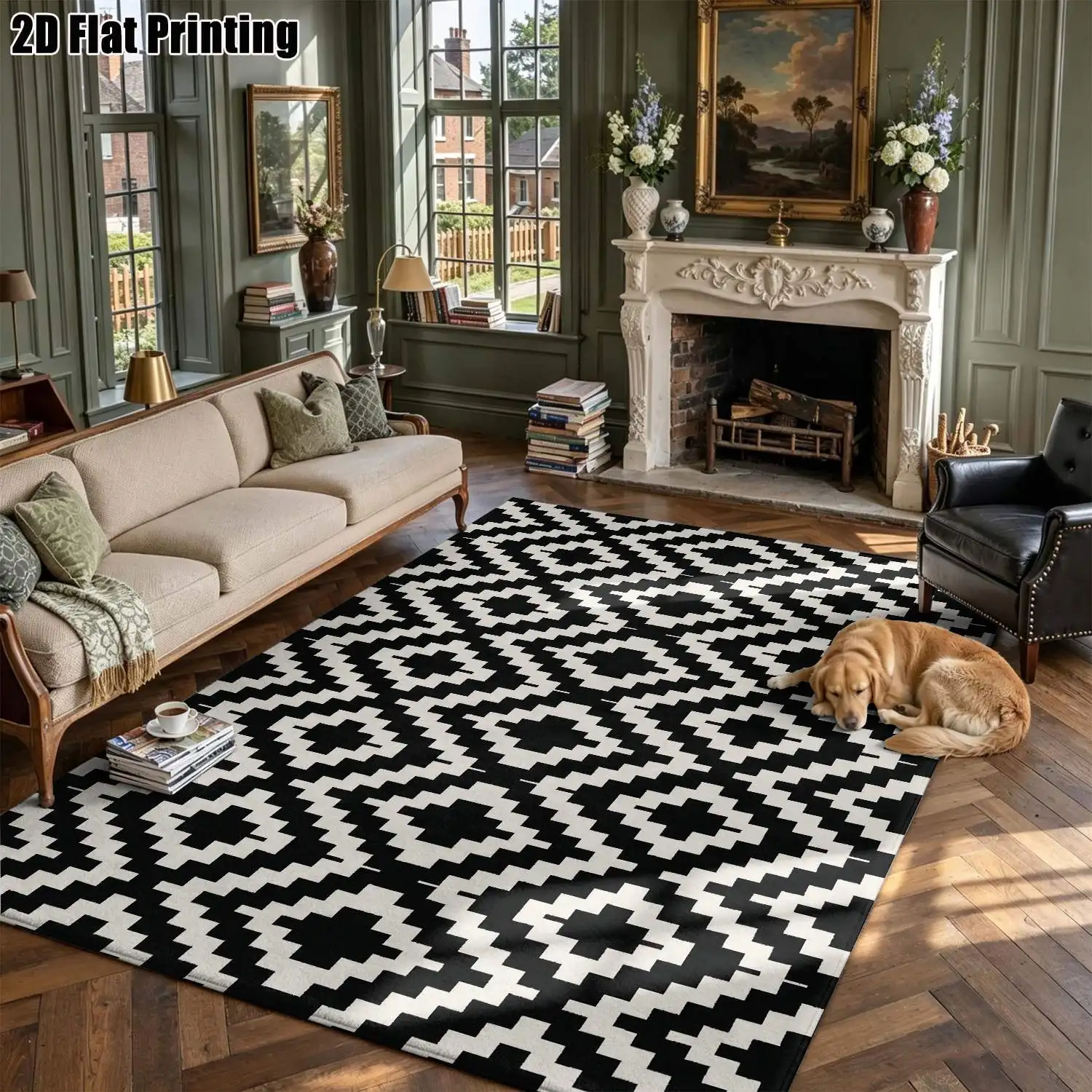 Geometric Black and White Nordic Carpet for Home