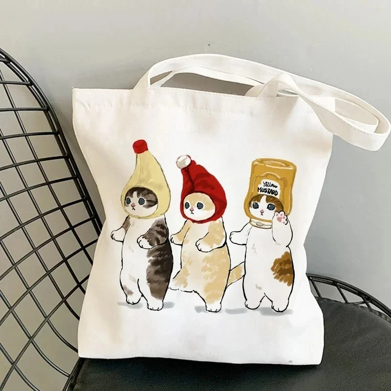 

Adorable Cat Canvas Tote Bag Female Large Capacity Handbag Girls Tote Shoulder Bags Women Casual Shopping Bags