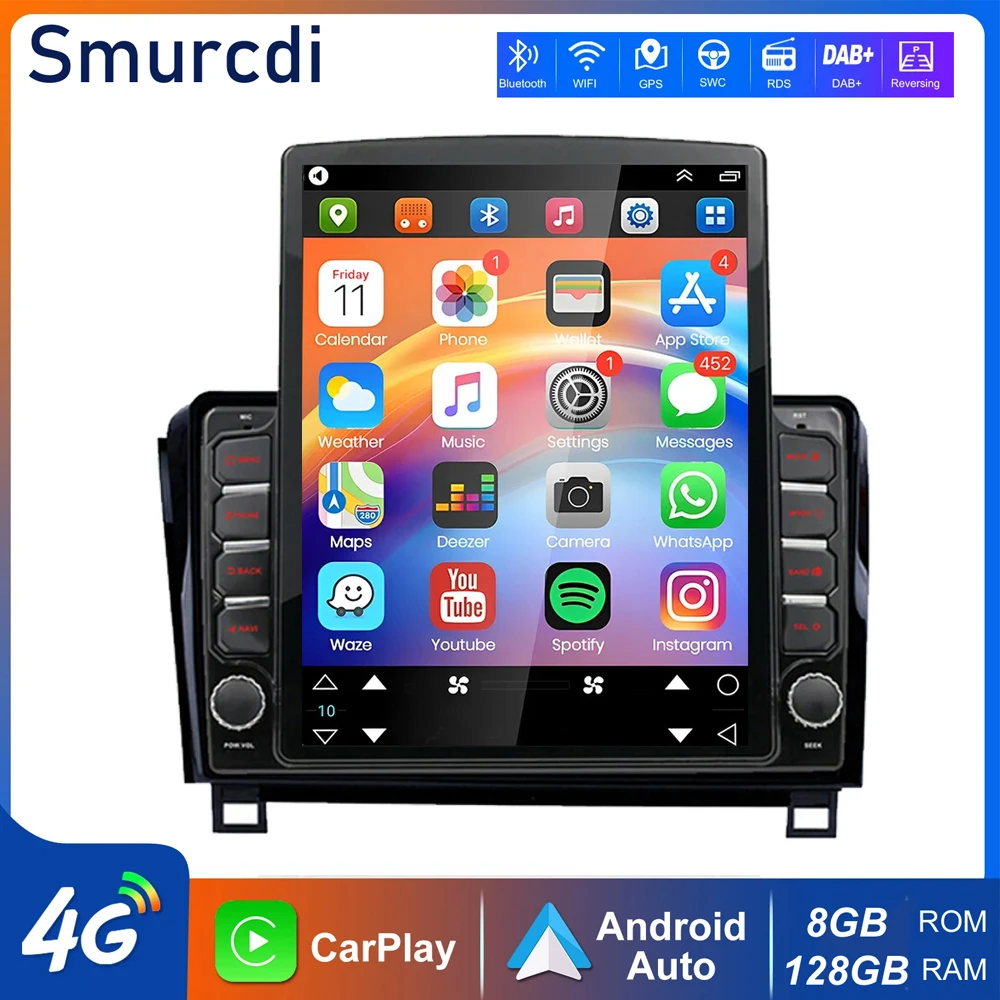 Radio para Auto Android 16 Carplay de 9.7" para Toyota Tundra XK50 2007-2013 Sequoia 2008-2017, Reproductor Multimedia GPS Tipo Tesla