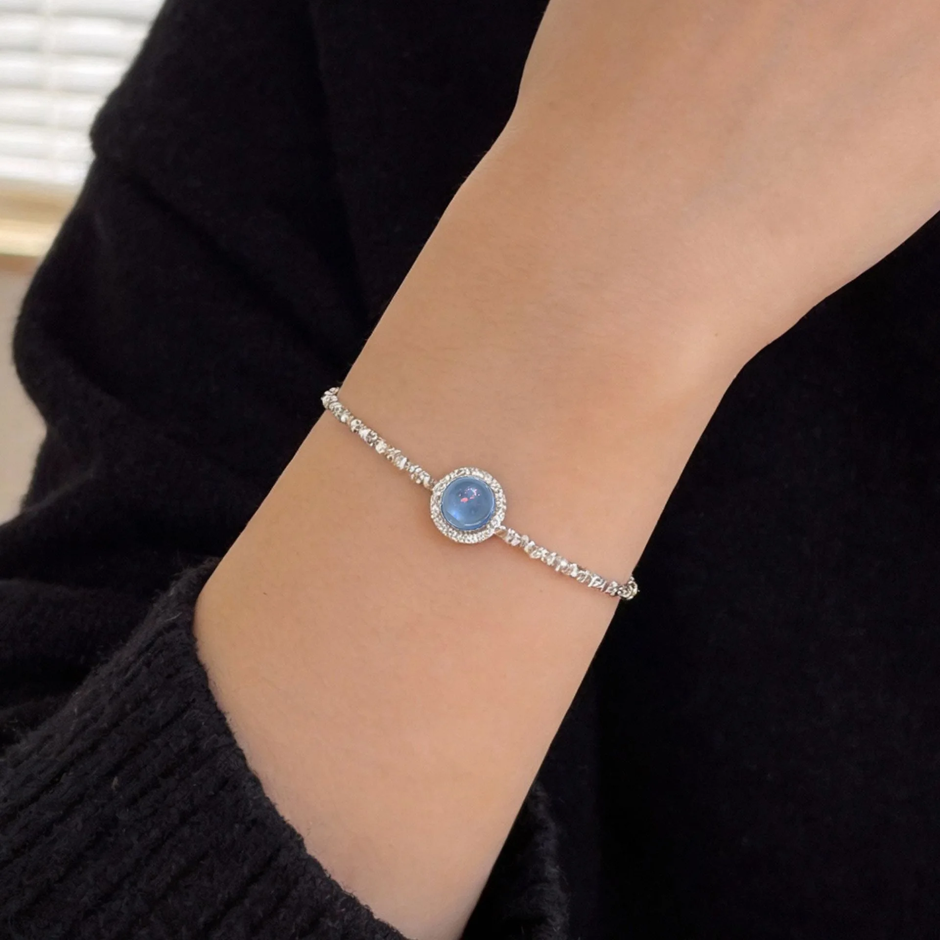 925 Sterling Silver Bracelets for Women Men String Accessories Trend Blue Stone Pendant Party Jewelry Gift