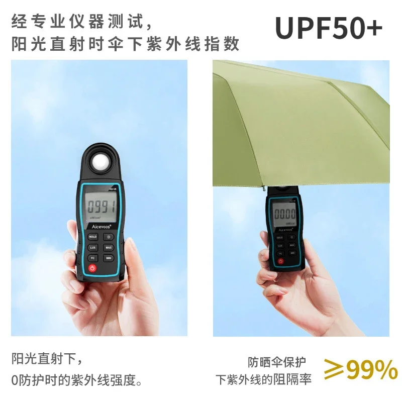 210T Automatic 10 Ribs UV Reverse Folding Car Umbrella with Torch Light Wind Proof Reflective Stripe UPF50 for Sunny Rainy Day