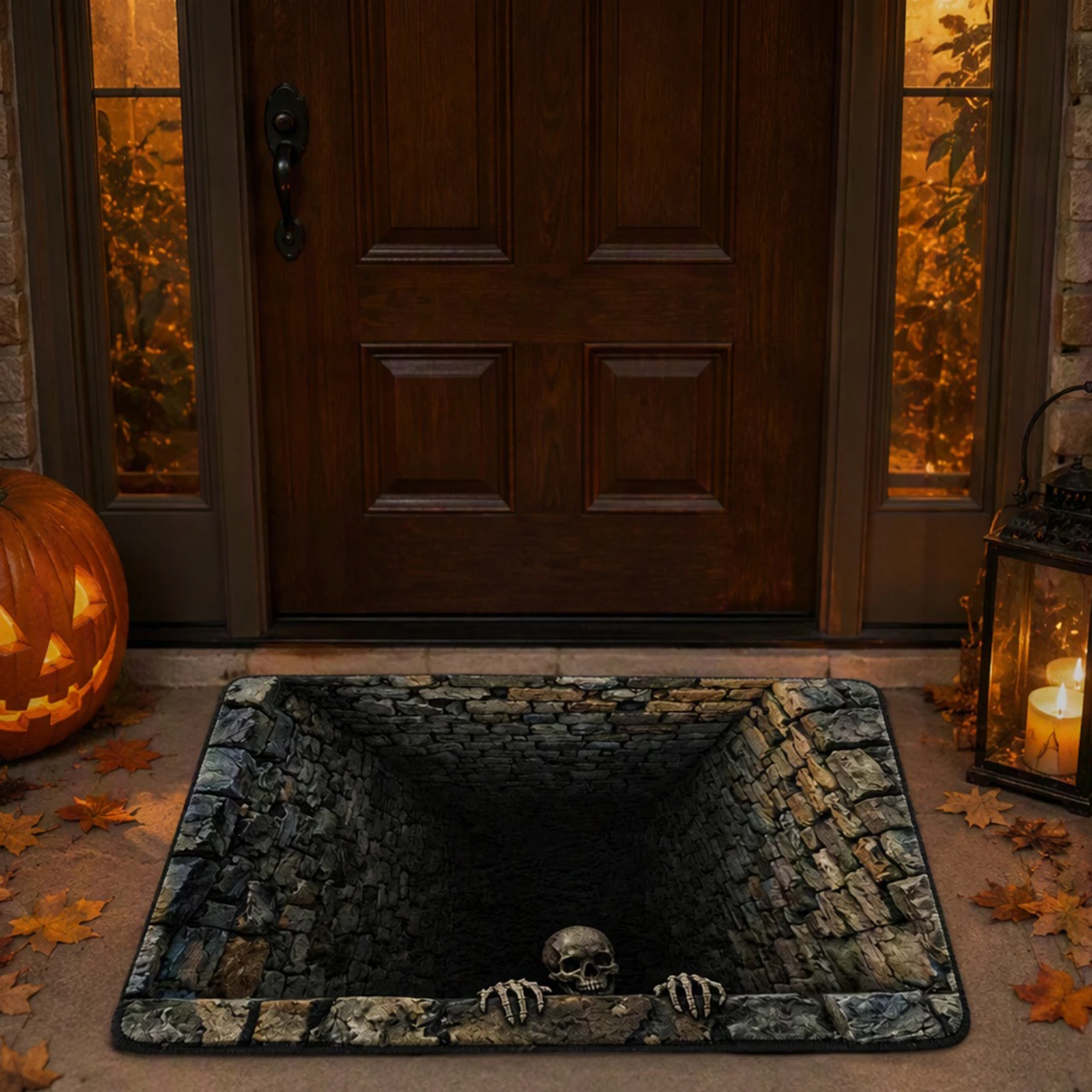 3D Halloween Rug Crystal Velvet Soft Abyss Vortex Plane Round Mat Non-Slip with Spooky Depth Design for Living Room