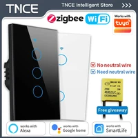 TNCE Tuya US Switch WIFI o Zigbee necesita/sin necesidad de cable neutro requiere 1/2/3/4 Gang controlador táctil inteligente voz con Alexa Google Home
