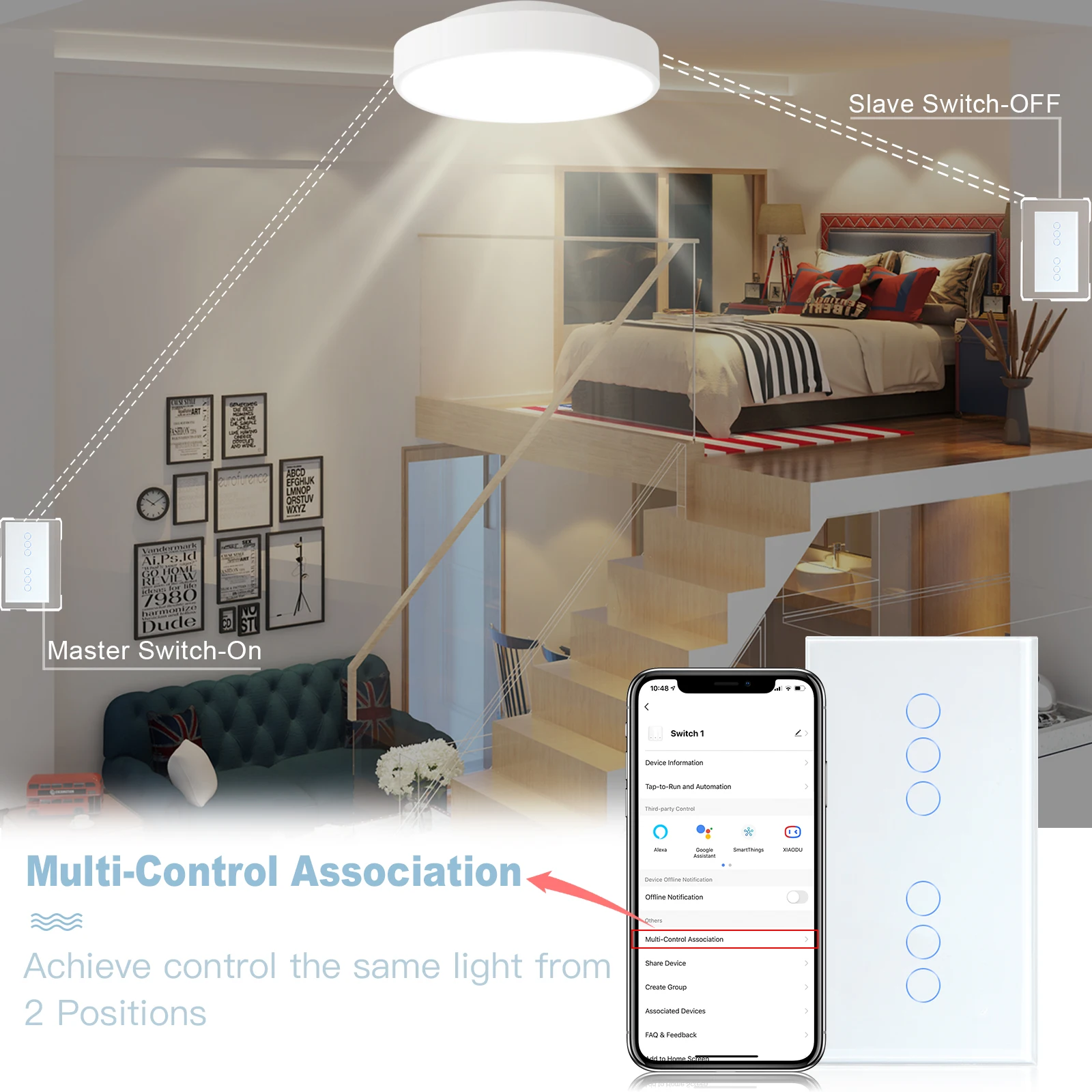 Bseed EU Wifi Smart Touch Switch 2/4/6Gang interruttori della luce a 2 vie funzionano con Tuya Smart Life Alexa Crystal Panel Switch