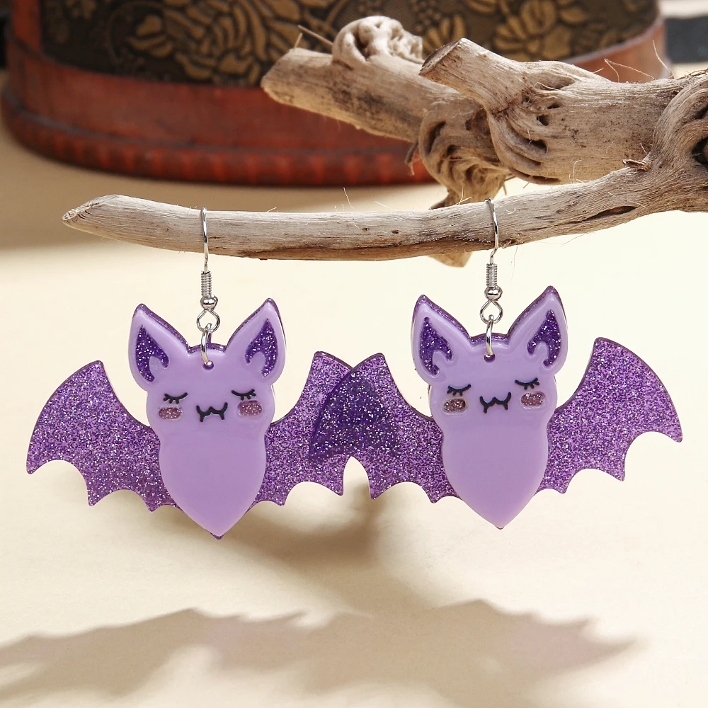 Halloween Funny Earrings for Women Cute Purple Flying Acrylic Bat Dangle Earrings  Halloween Theme Party Jewelry Gift