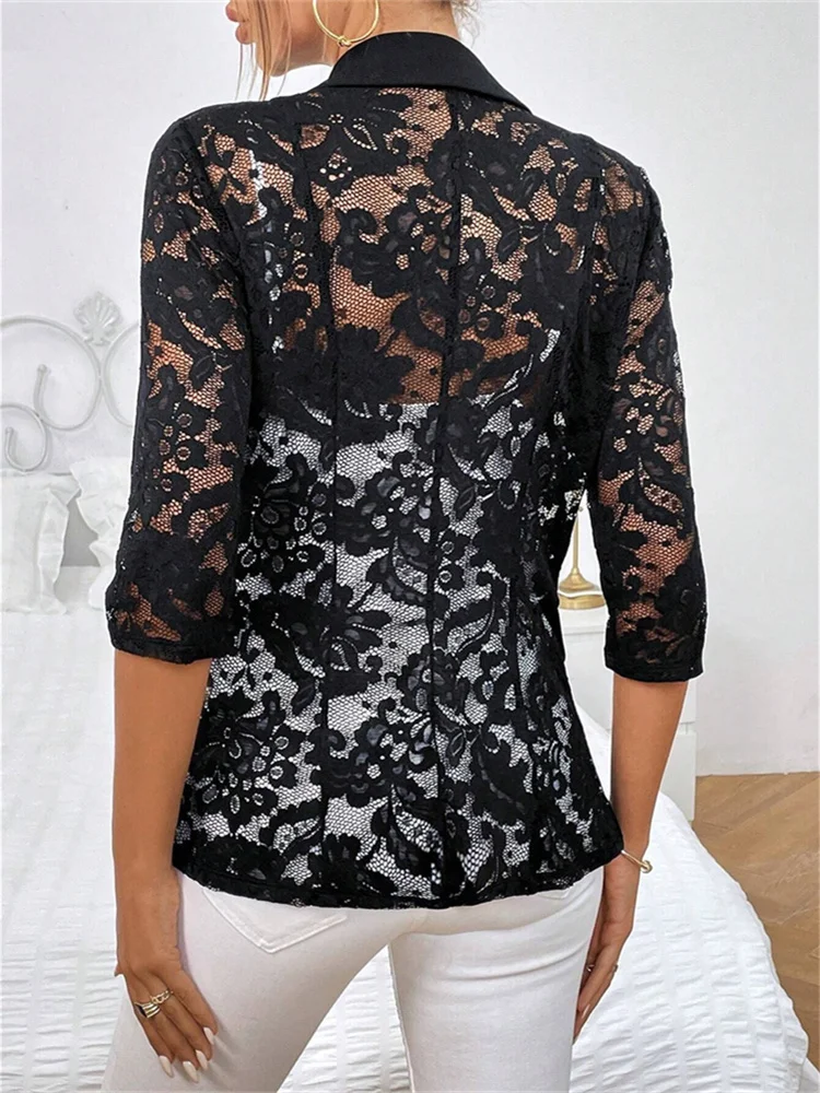 2025 แฟชั่นฤดูใบไม้ผลิฤดูร้อนลูกไม้เย็บเสื้อสูทขนาดเล็กผู้หญิง Casual Blazer Elegant Coat Streetwear Tops Lady Slim Blazers