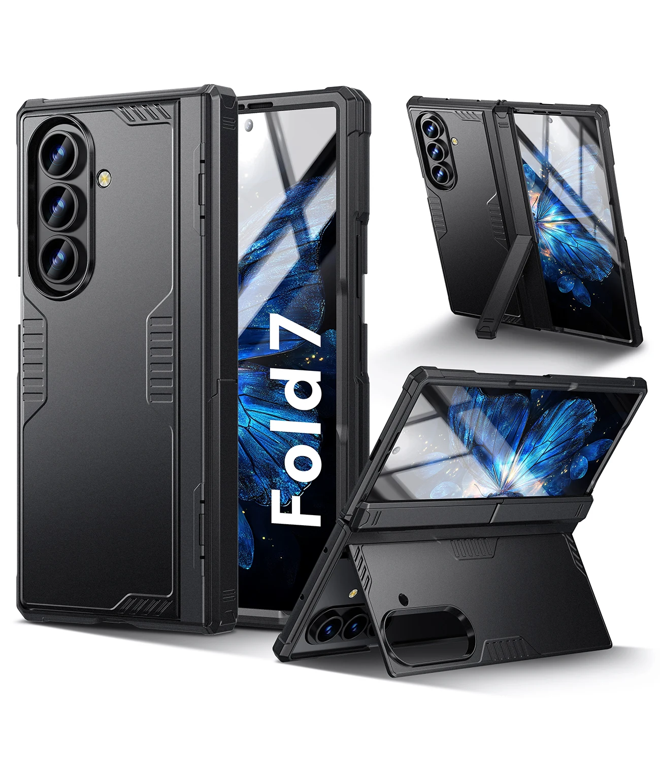Stoßfeste, robuste Rüstungshülle für Samsung Galaxy Z Fold 7, Scharnierschutz, schlanke Hülle, versteckter Ständer, integrierter Displayschutz – Detail 1