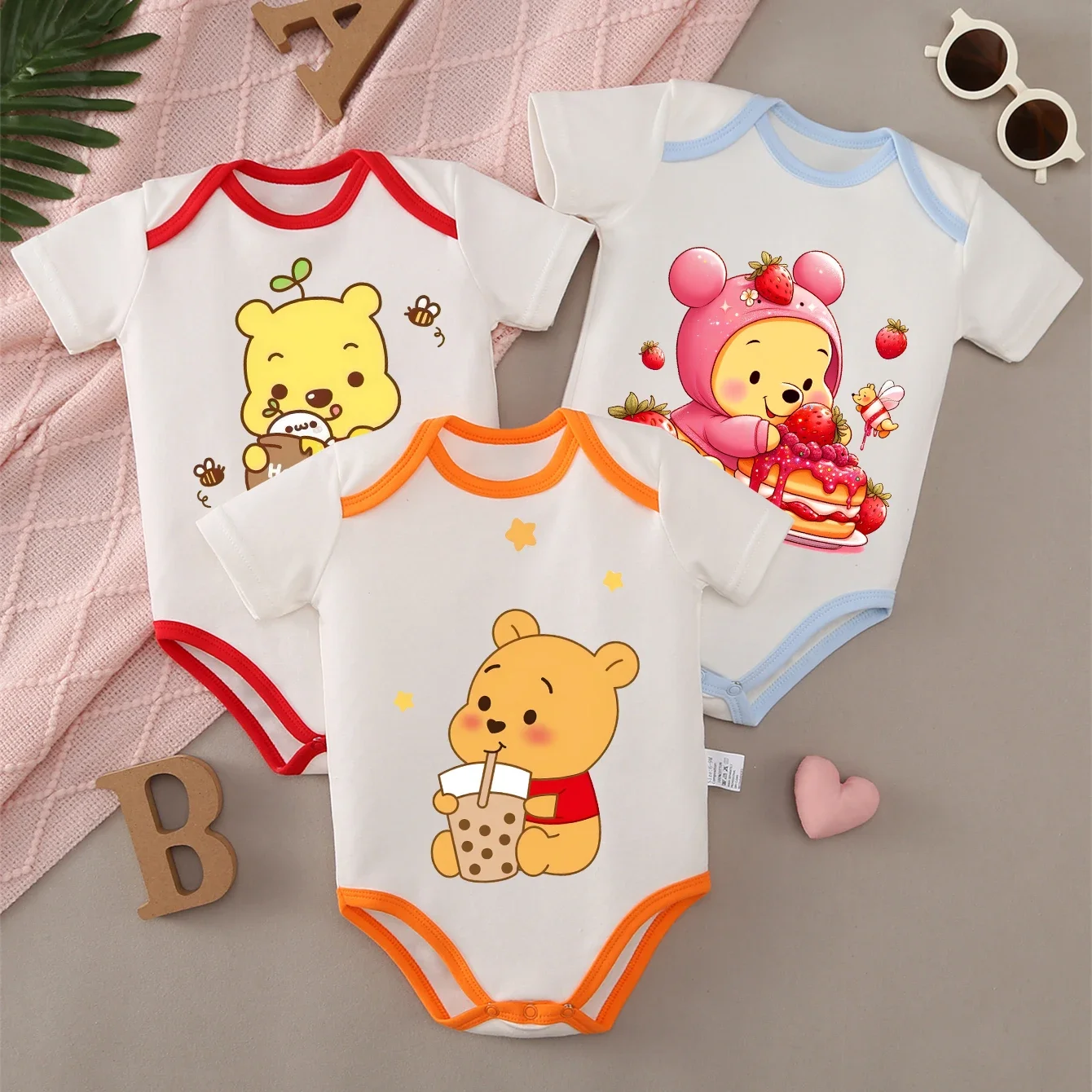 

MINISO 100% Cotton Baby Clothe Baby Onesie Bodysuit Winnie The Pooh Piglet Tigger Roo Cute Print for 0 To 12 Months Newborn