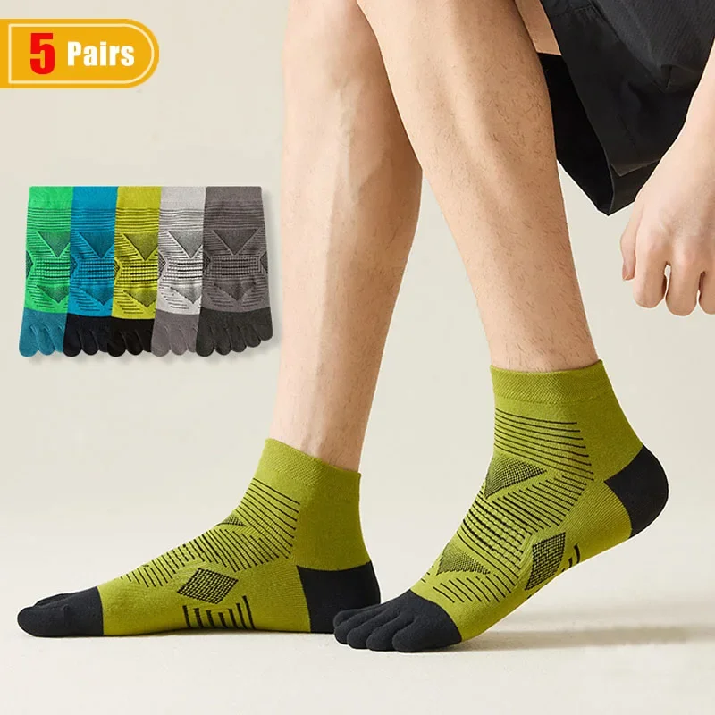 

5 Pairs Sport Toe Socks Short Mans Cotton Striped Compression Sweat-Absorbing Hiking Cycling Outdoor Travel Five Finger Socks
