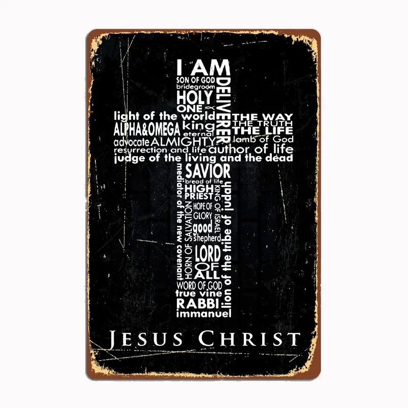 

Names of Jesus In Cross Metal Sign Cinema Garage Design Wall Decor Party Tin Sign Poster Home Decoration
