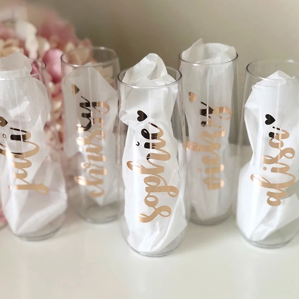 2/5pcs Personalized Plastic Champagne Flute Bridal Shower Gift Wedding Birthday Glass with Sticker Party Decoration Party 9oz