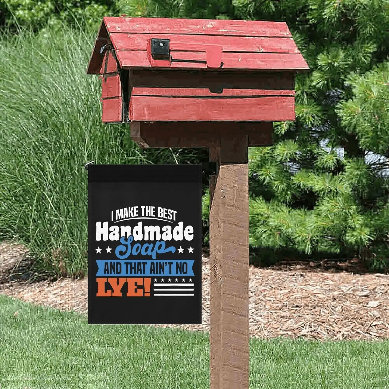 أنا أعظم الصابون المصنوع يدويًا وأنا لا يعيون، علم ساحة الحديقة مزدوج الجوانب، أعلام حديقة مضحكة عتيقة لحمام السباحة LLE #2