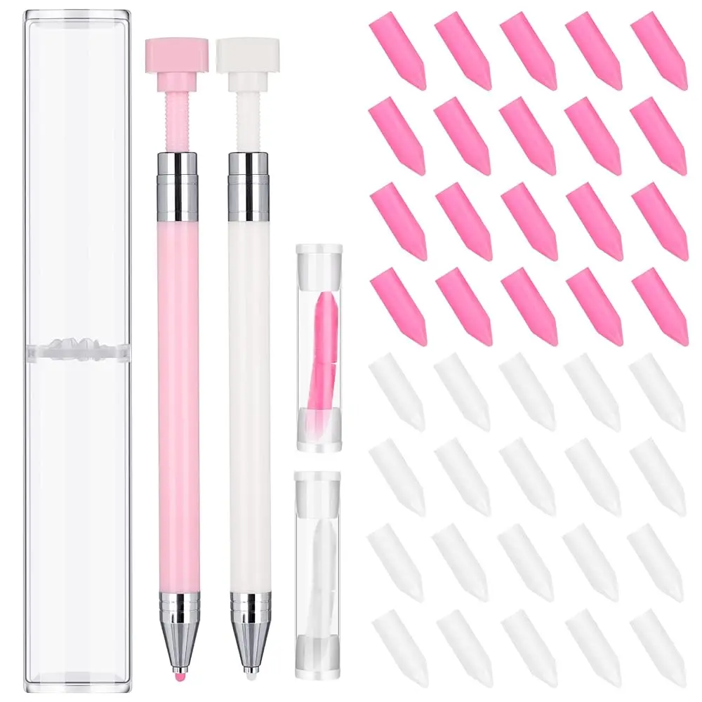 

2 Pack Diamond Painting Pens with 40 Replacement Wax Pink Wax Diamond Art Accessory with Protective Case Art Pen Tool for Na