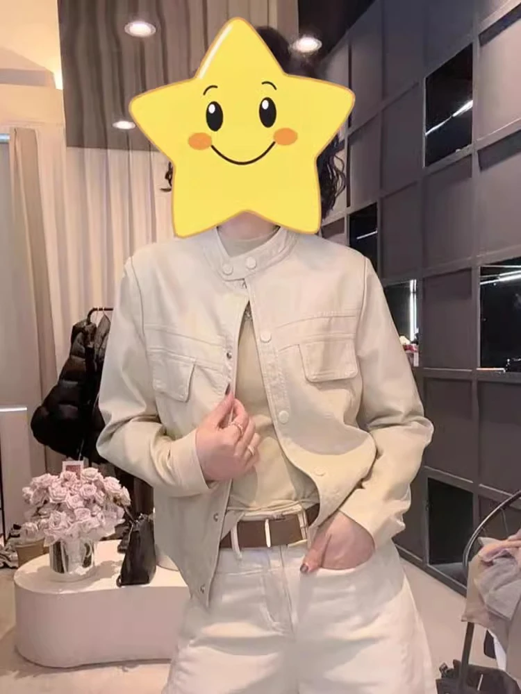 Jaqueta de Couro Retro Casual para Mulheres, Design Único, Com Botões Decorativos, Estilo Slimming para Primavera