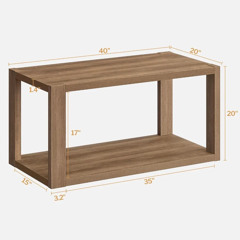 SICOTAS mesa de centro de madera de granja, mesa Bohemia con estante de almacenamiento, mesa de centro rectangular, mesa de acento de aspecto de madera, sofá de 2 niveles