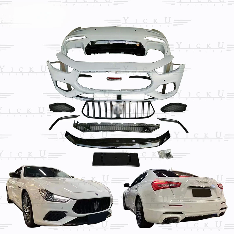 YICKU High Quality PP Body Kit For Maserati Ghibli 2014-2021 Upgrade GTS Front Bumper Rear Bumper Carbon Fibre Tuyere Front Lip